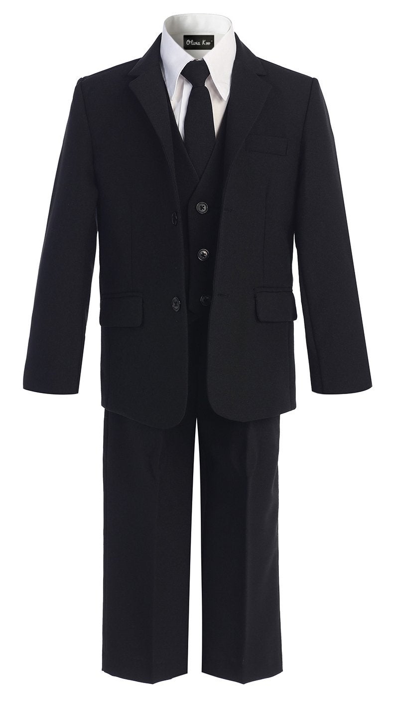 OLIVIA KOO Boys Solid 5-Piece Formal Suit Set With Matching Neck Tie,Black,6 - Image 1